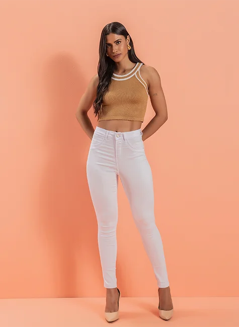 Calça Feminina Cigarrete Hot Pants Branca Black Jeans 21415
