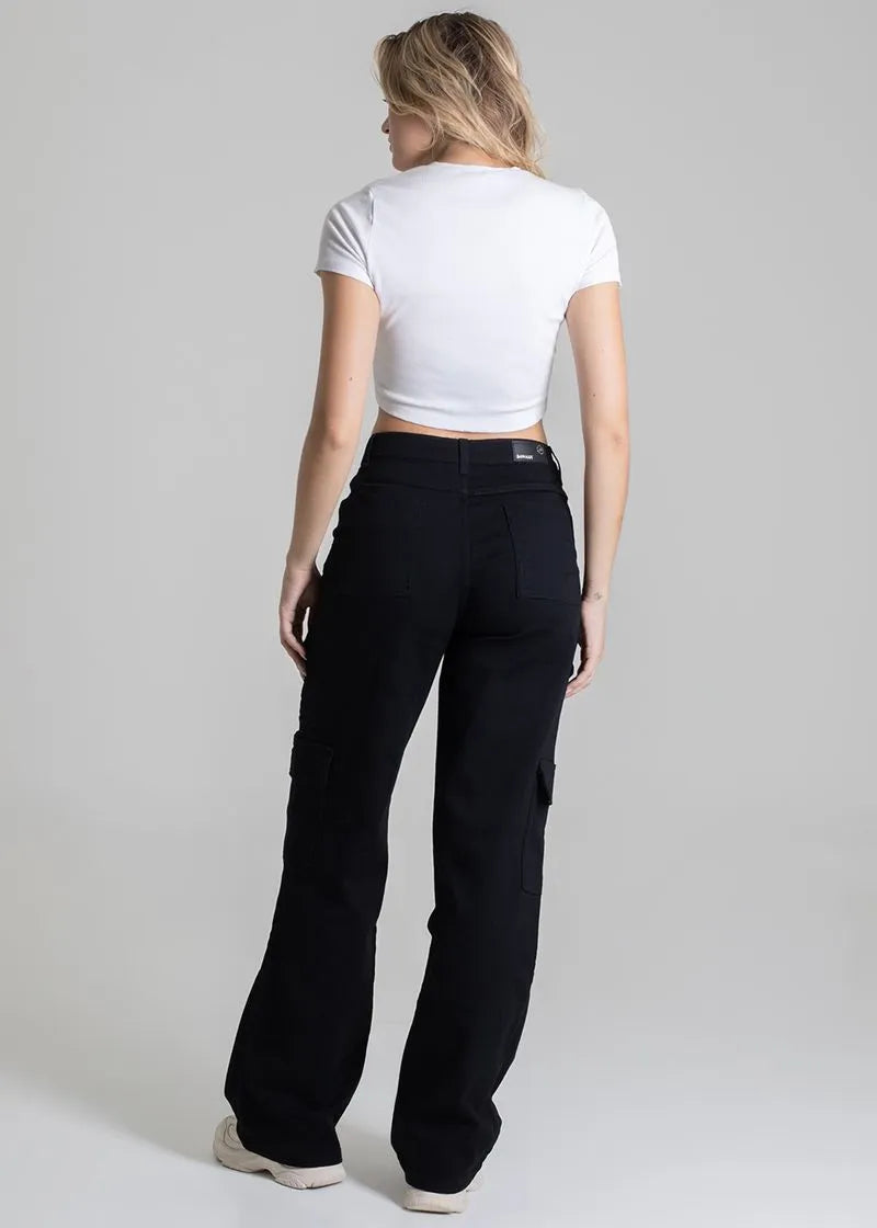 Calça Sarja Sawary Wide Leg Cargo 278269