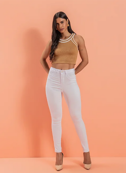 Calça Feminina Cigarrete Hot Pants Branca Black Jeans 21415