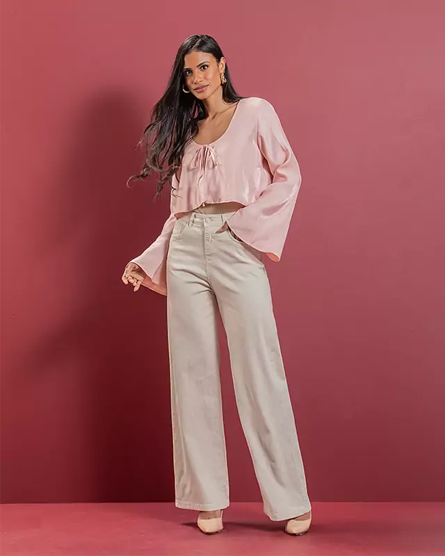 Calça Feminina Wide Leg de Linho Black Jeans 24308