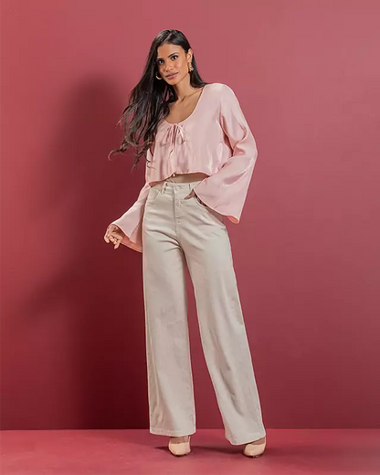 Calça Feminina Wide Leg de Linho Black Jeans 24308