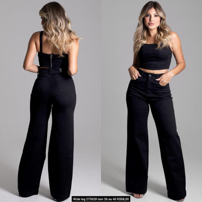 Calça Sarja Sawary Wide Leg Preta 275028