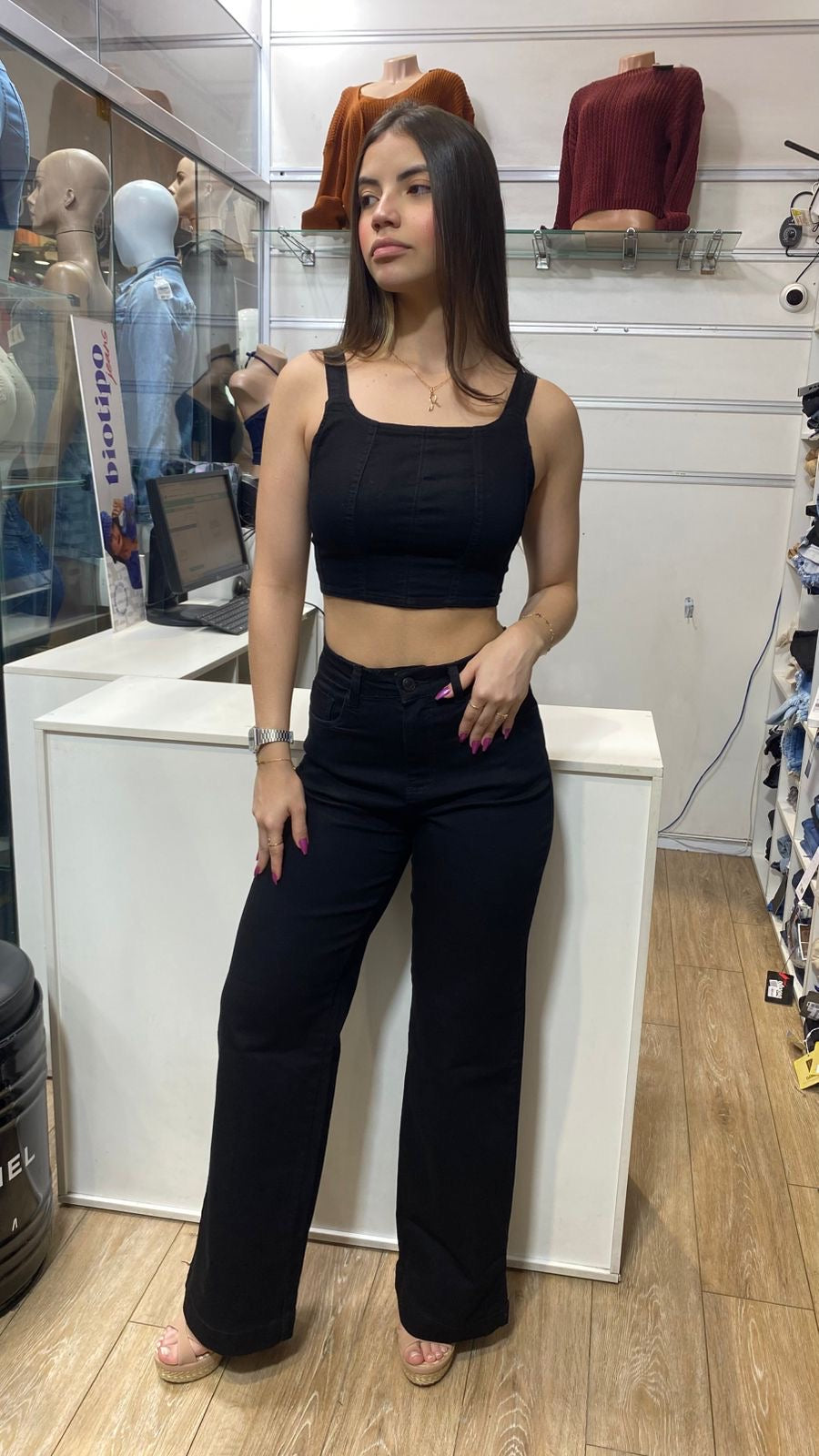 Calça Sarja Sawary Wide Leg Preta 275028