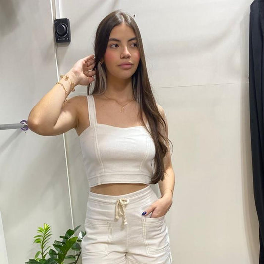 Cropped de Linho Off White Catálise 0121