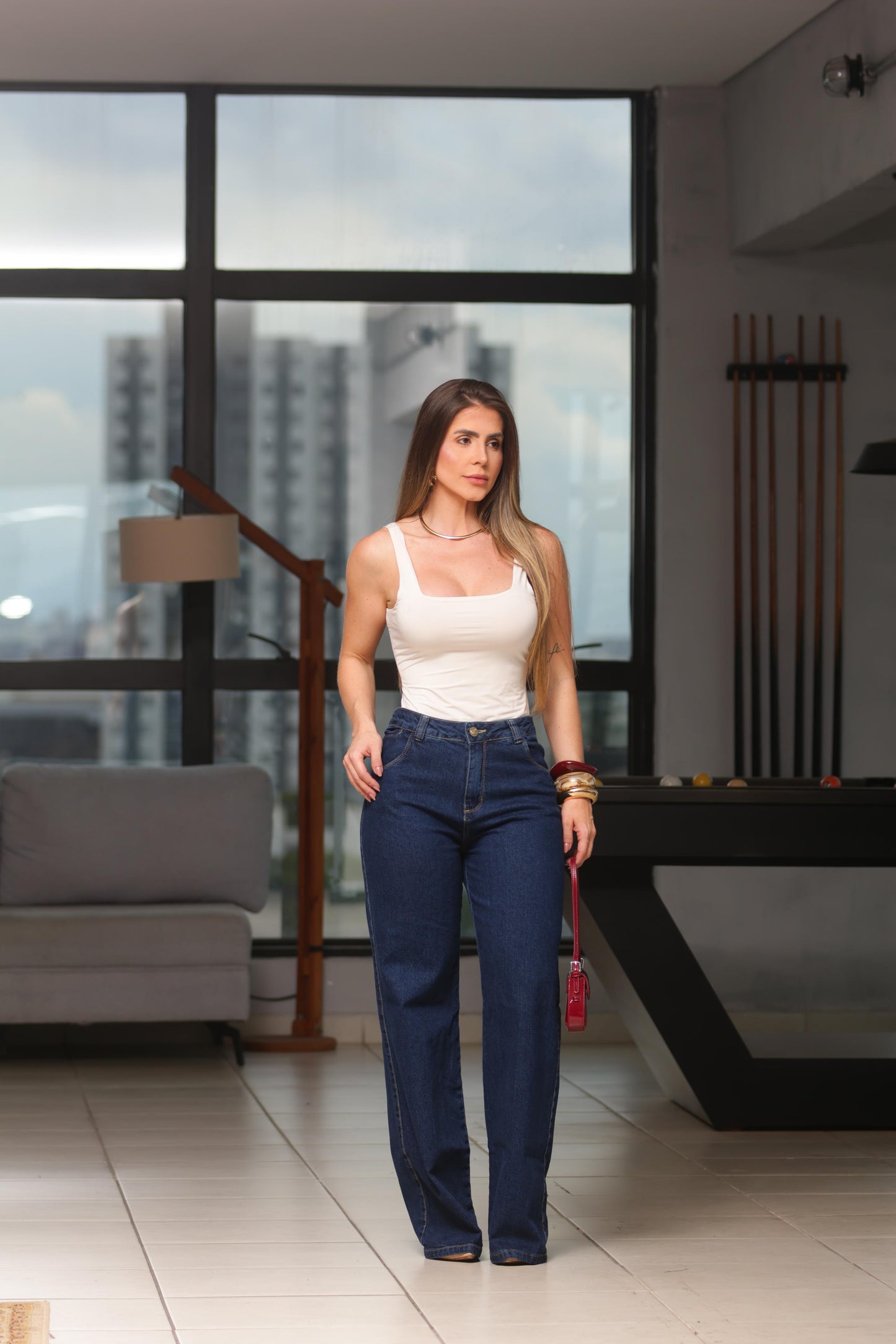 Calça Jeans  Wide Leg Darlook com Bolço para Celular 43397