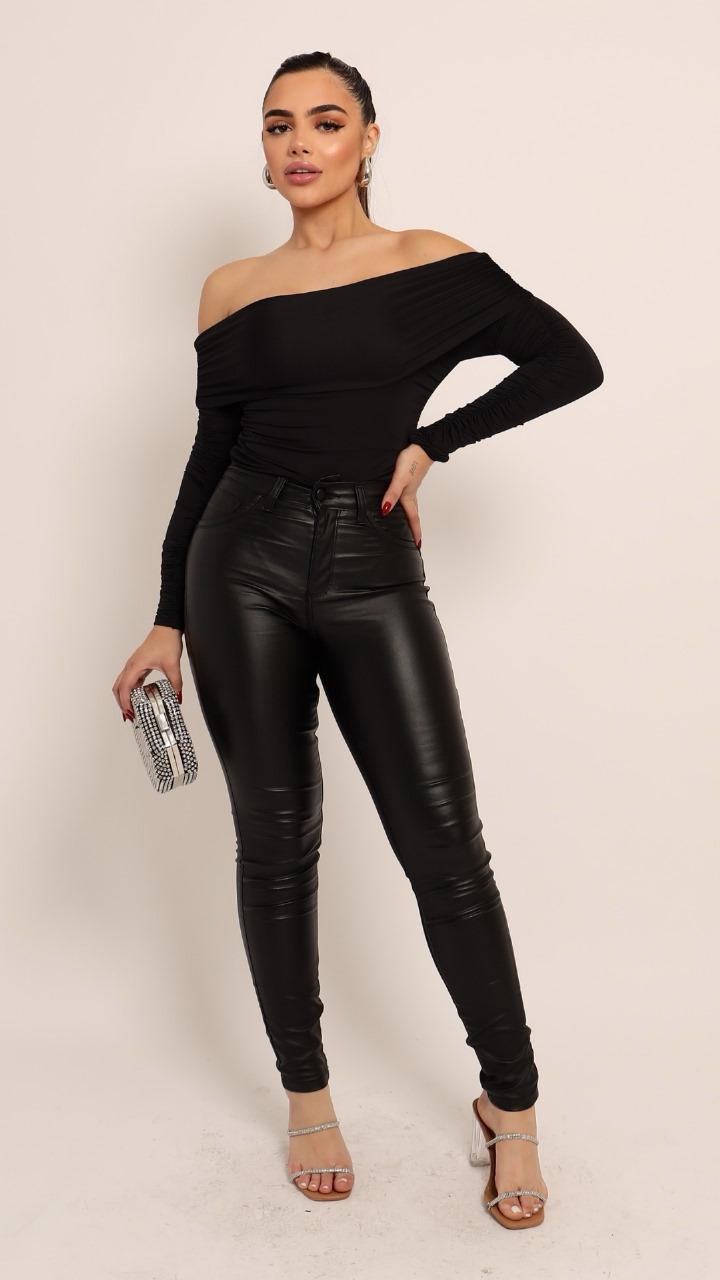 Calça Resinada Skinny Preta Pisom 11405