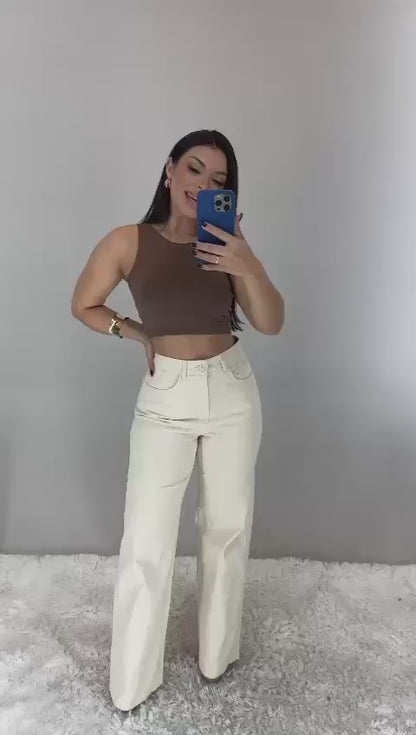 Calça Feminina Wide Leg de Linho Black Jeans 24308