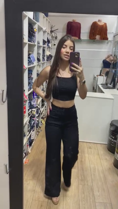 Calça Sarja Sawary Wide Leg Preta 275028