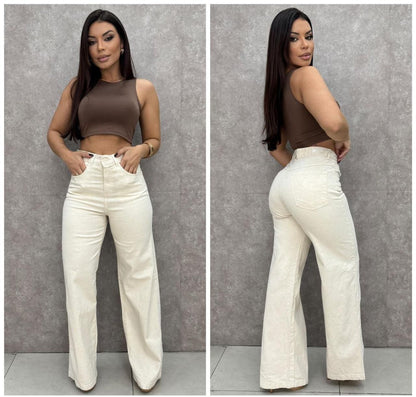 Calça Feminina Wide Leg de Linho Black Jeans 24308